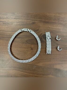 Swarovski Silver Crystal Braided Necklace and Bracelet Set